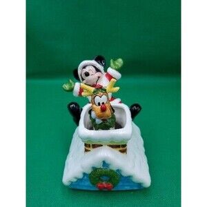 VTG Disney Christmas Music Box Mickey Mouse & Pluto Plays Here Comes Santa Claus
